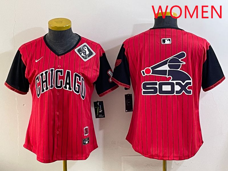 Women Chicago White Sox Blank Red Stripe Joint Name Nike 2025 MLB Jersey style 13